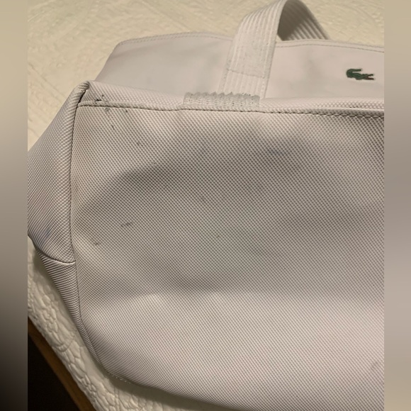 Lacoste OffWhite Large PreOwned Tote Bag inside clean outside blue light stains. - Picture 13 of 16